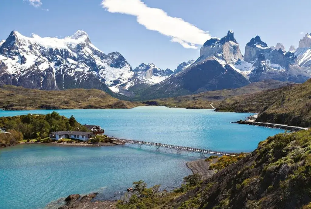 Majestic mountains and turquoise lake in Patagonia, South America.
