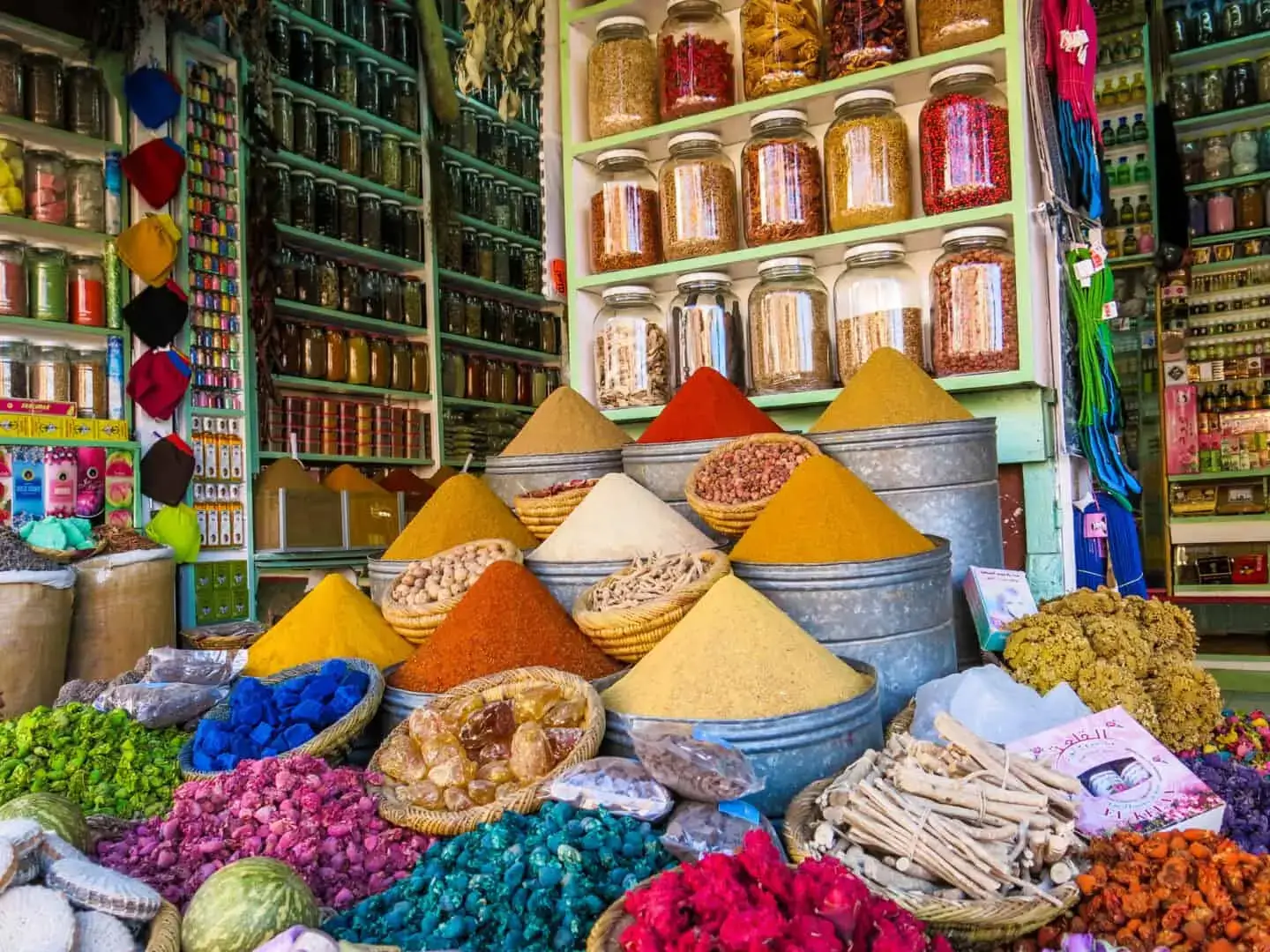 Vibrant African market with colorful spices.