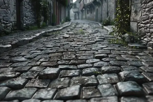 Cobblestone street in a charming European village.