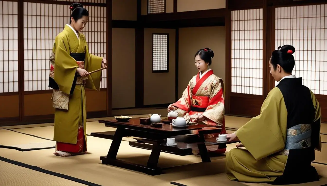 Traditional Japanese tea ceremony setup.