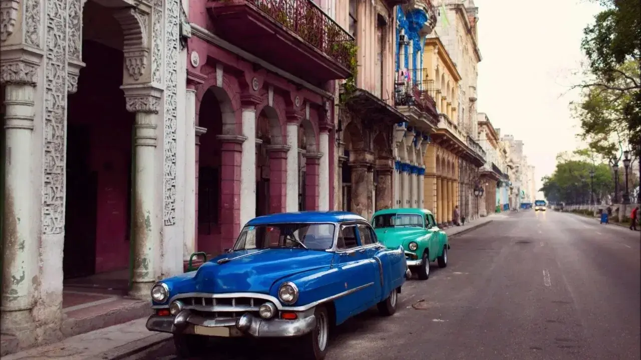 A classic American car on a street in Havana, Cuba.